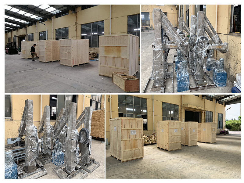 Shipping 4 units hydraulic meat carcass loading unloading robot arm for hog pig slaughter line abattoir to Korea